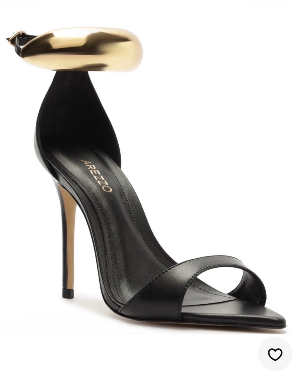 Arezzo Black Leather Stiletto Sandal with Gold Ankle Cuff